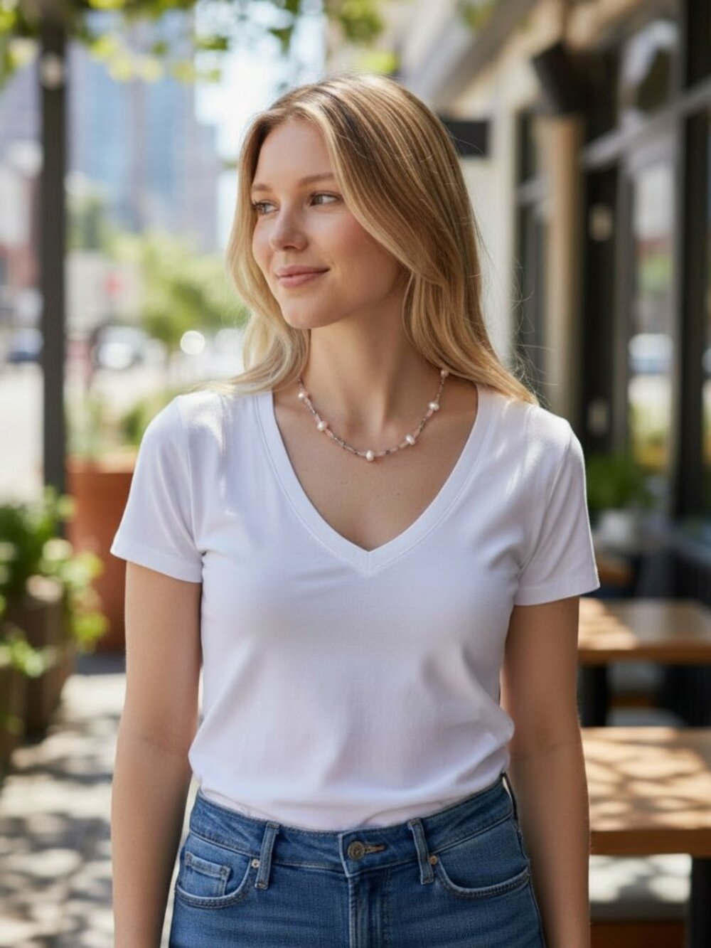 Chan Luu Ribbon Necklace with Pearl beads 16" Neutral Grey